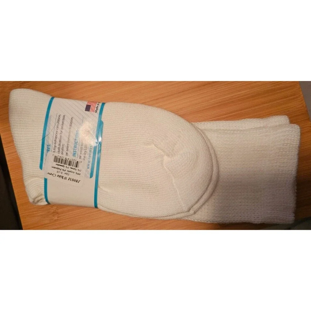 Roomy Extra Roomy Diabetic White Crew Socks Quantity 3 Sizes 8-10 J800M NEW